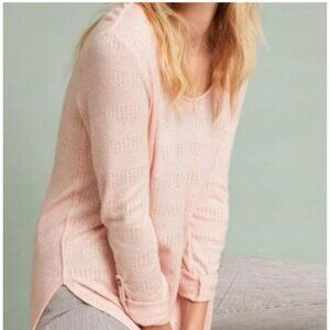 Anthropologie  Akemi + Kin Pink Sylvie Pointelle Knit Long Sleeve Roll Tab Top S